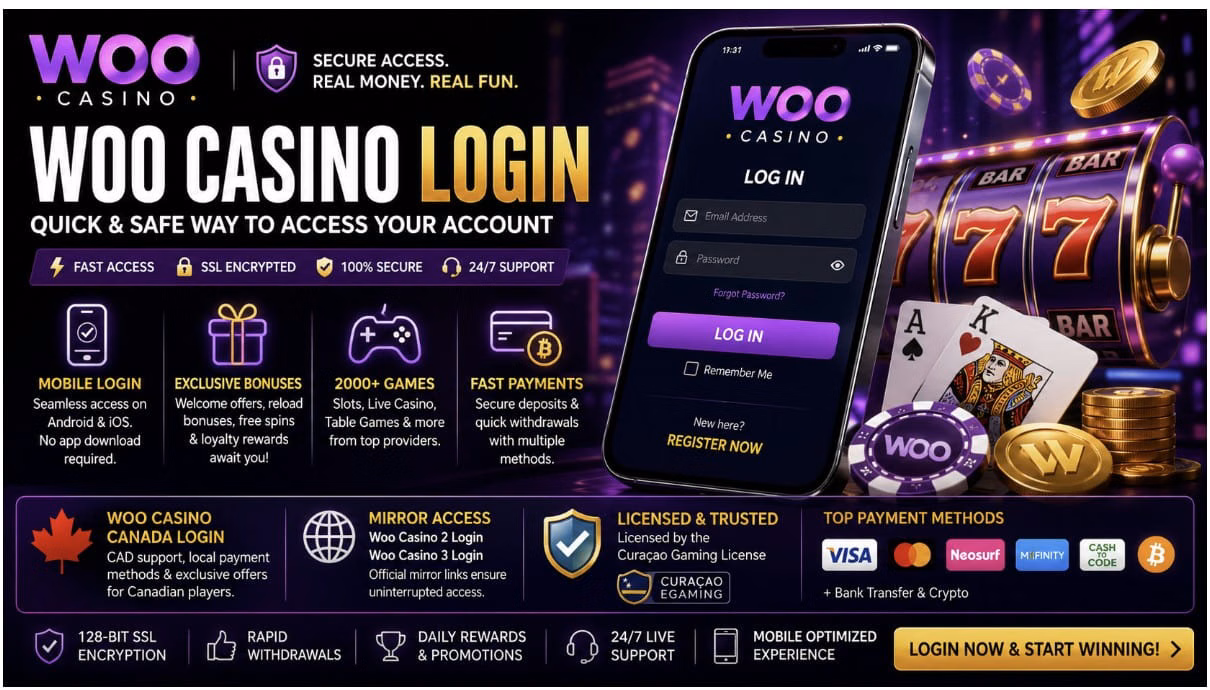 Woo Casino cashier and account screen